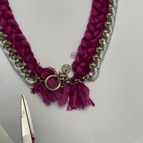 LOFT Ann Taylor statement necklace bohemian boho raspberry pink gray gold tone - Picture 10 of 15